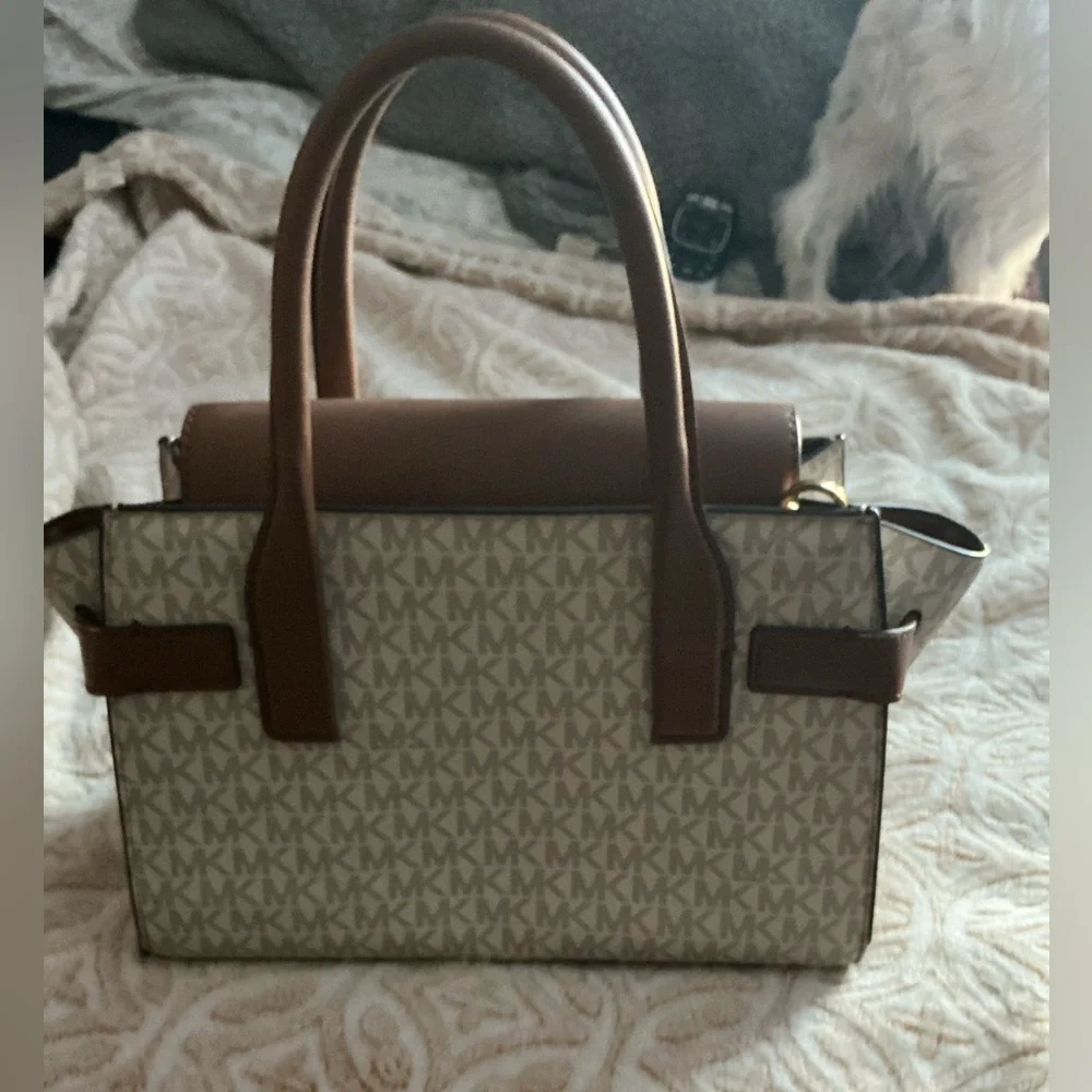 Michael Kors MK Logo Satchel • Brown & Tan • Structured Handbag